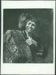 Anonimo caravaggesco italiano - sec. XVII - Figura maschile con cesta mentre compie gesto volgare