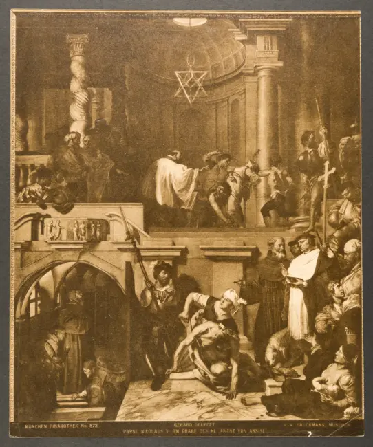 München Pinakothek No. 872. Gerard Doufeet. Papst Nicolaus V am Grabe des Hl Franz von Assisi