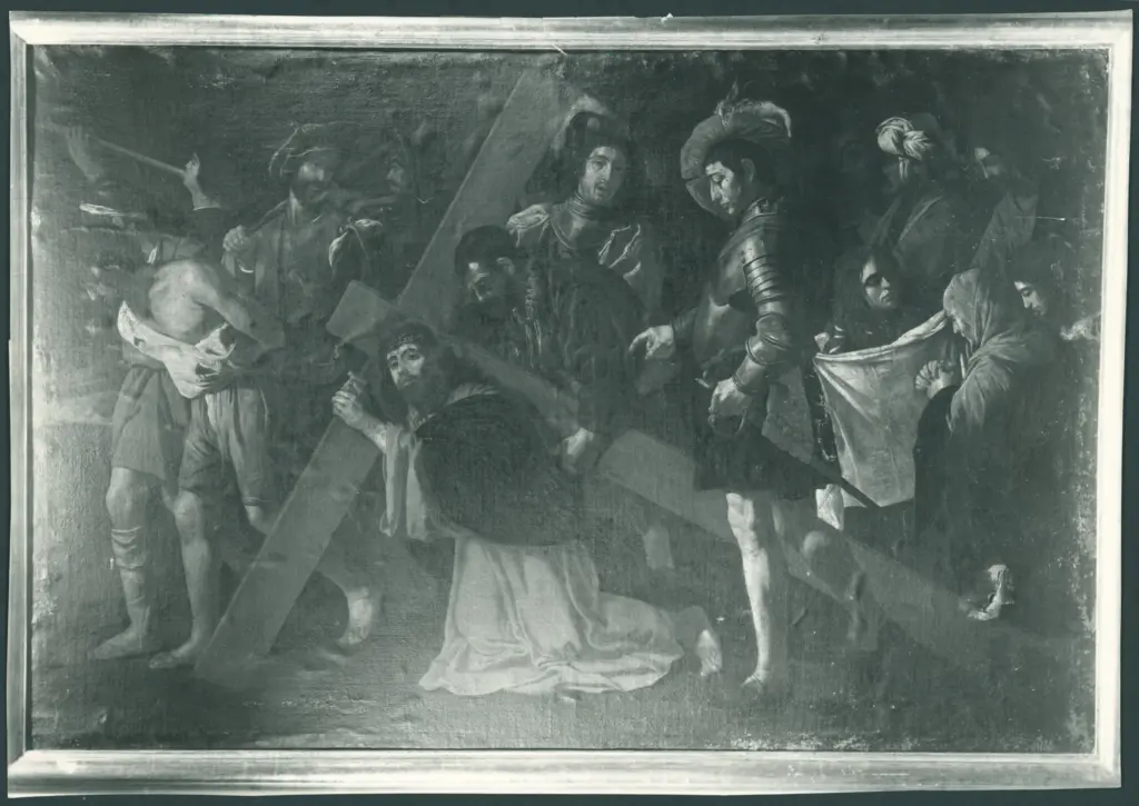 Falcone Aniello; Anonimo caravaggesco spagnolo - ambito;  - sec. XVII - Salita di Cristo al monte Calvario