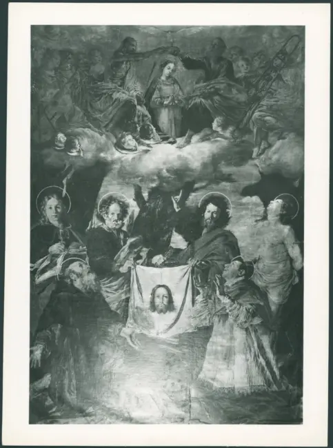 Incoronazione di Maria Vergine e il velo della Veronica esposto tra san Pietro, san Paolo, san Giovanni Evangelista, sant'Antonio Abate, san Carlo Borromeo e san Sebastiano