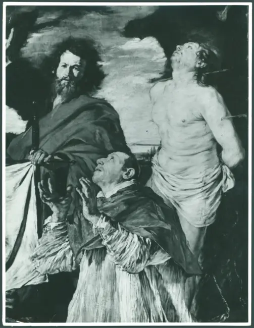 Serodine Giovanni - sec. XVII - Incoronazione di Maria Vergine e il velo della Veronica esposto tra san Pietro, san Paolo, san Giovanni Evangelista, sant'Antonio Abate, san Carlo Borromeo e san Sebastiano