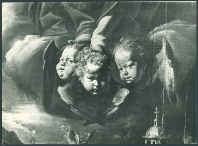 D'Enrico Antonio (Tanzio da Varallo) - sec. XVII - Madonna con Bambino in gloria tra angeli musicanti, san Bernardino da Siena, san Francesco d'Assisi, santa Chiara, santa Margherita d'Antiochia e la donatrice