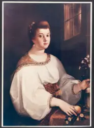 Anonimo caravaggesco lombardo - sec. XVI/ XVII - Ritratto femminile con vaso di fiori