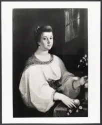 Anonimo caravaggesco lombardo - sec. XVI/ XVII - Ritratto femminile con vaso di fiori