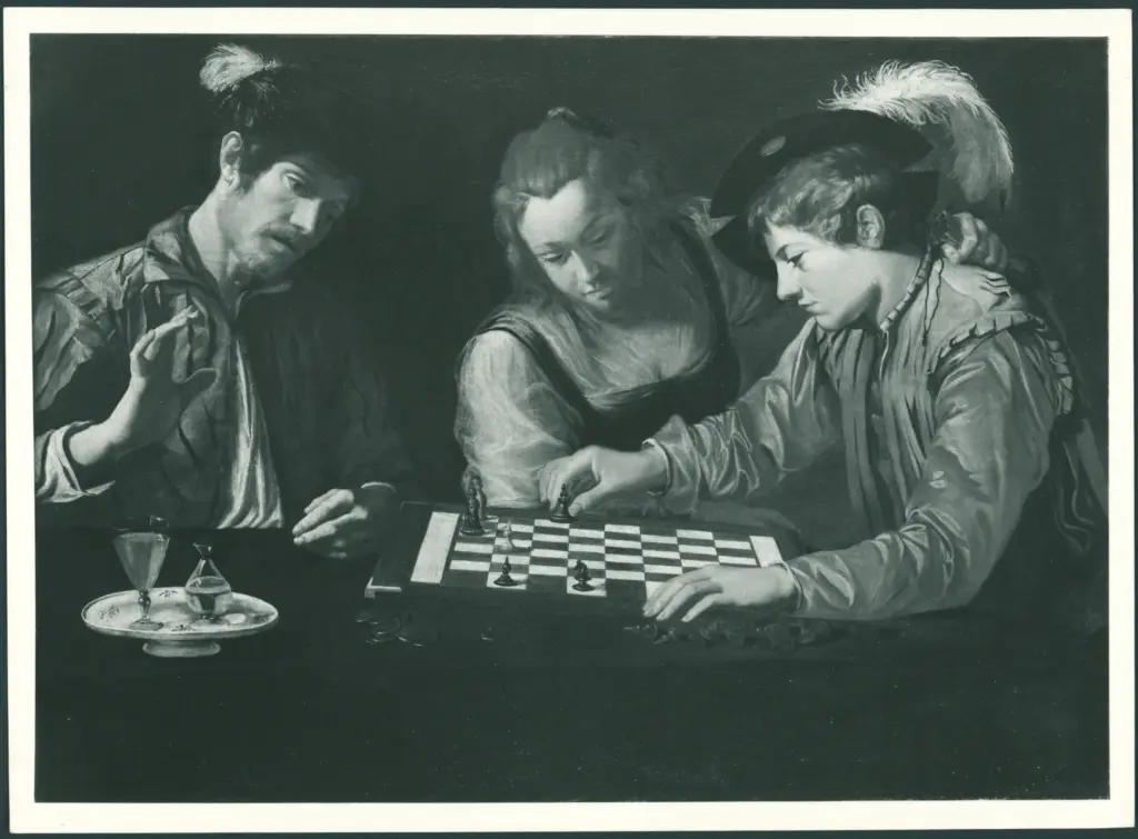 Caravaggio (Scuola di). Giocatori di scacchi (dopo rest. '59 - A. L.). Venezia - Gallerie dell'Accademia