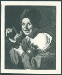 Donna anziana con prosciutto e caraffa