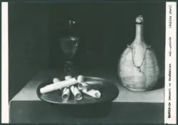 Natura morta con piatto di dolci, fiasco e calice