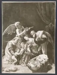 Borgianni Orazio  - sec. XVII - Sacra Famiglia con santa Elisabetta, san Giovannino e un angelo musicante