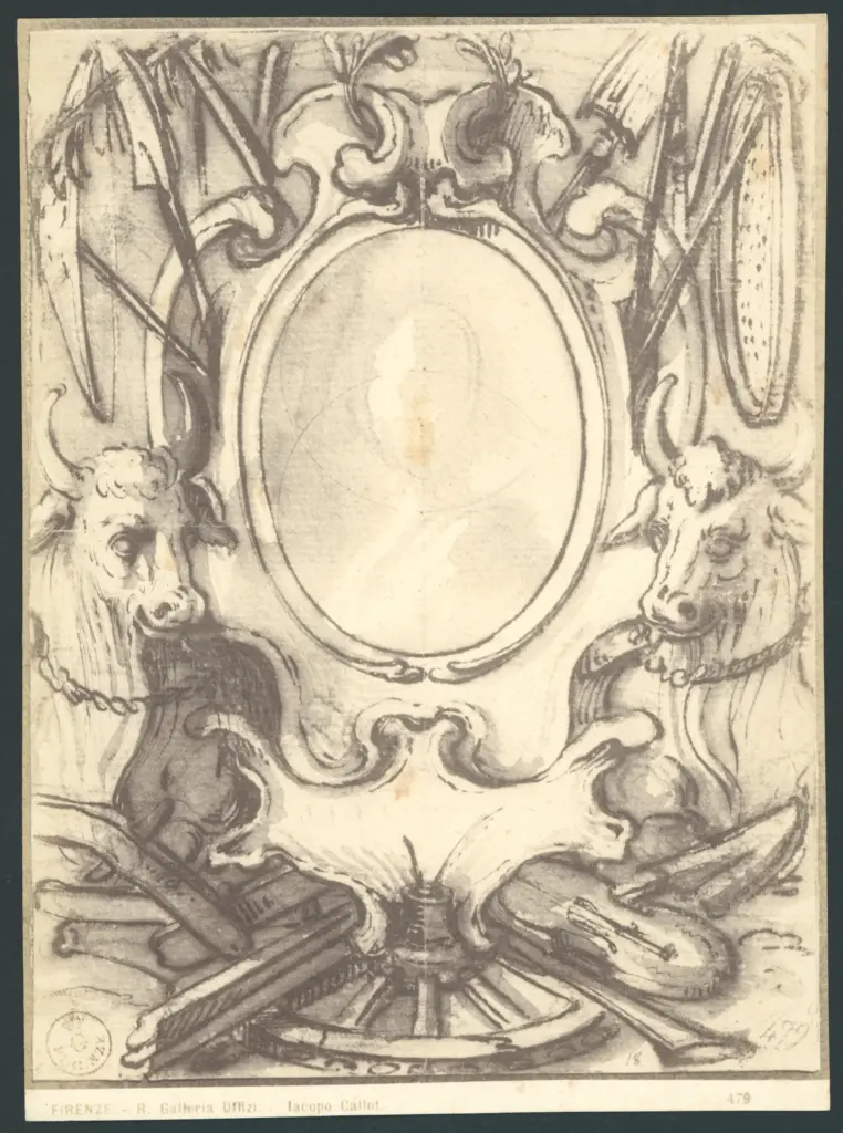 Busto di tre quarti a sinistra entro medaglione ovale ornato