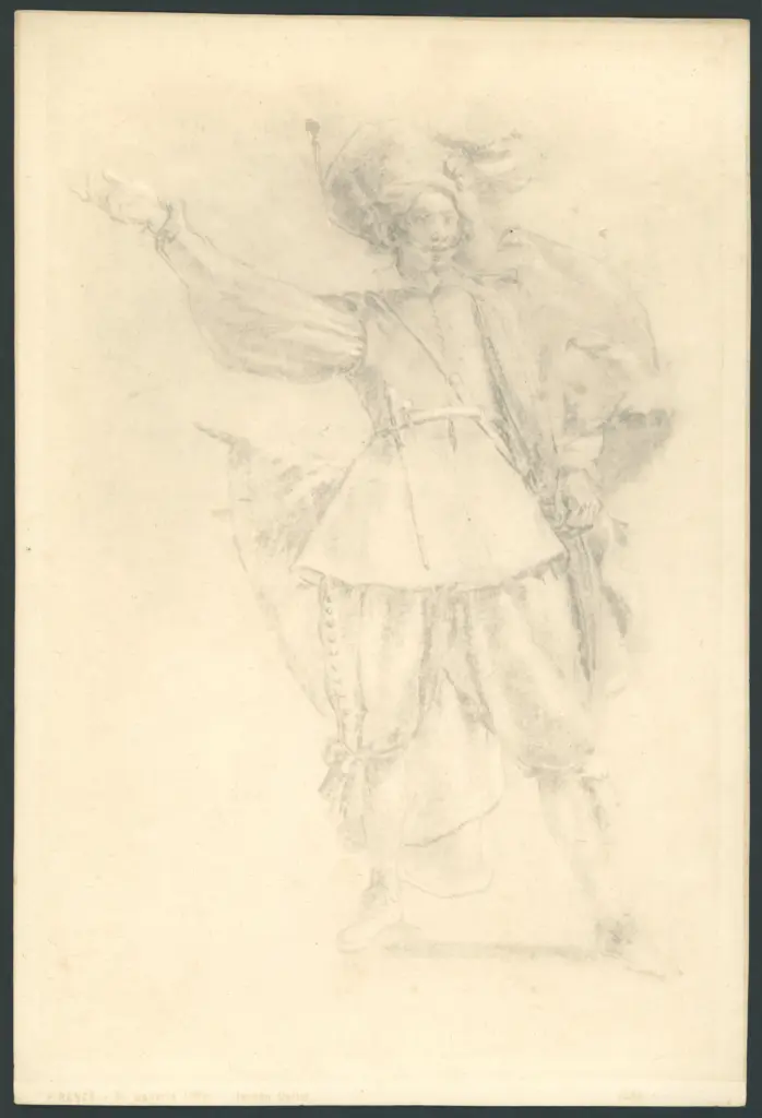 Uomo con cappello piumato e mantello