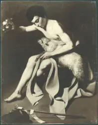 Merisi Michelangelo (Caravaggio) - sec. XVI - San Giovanni Battista con agnello e fiori