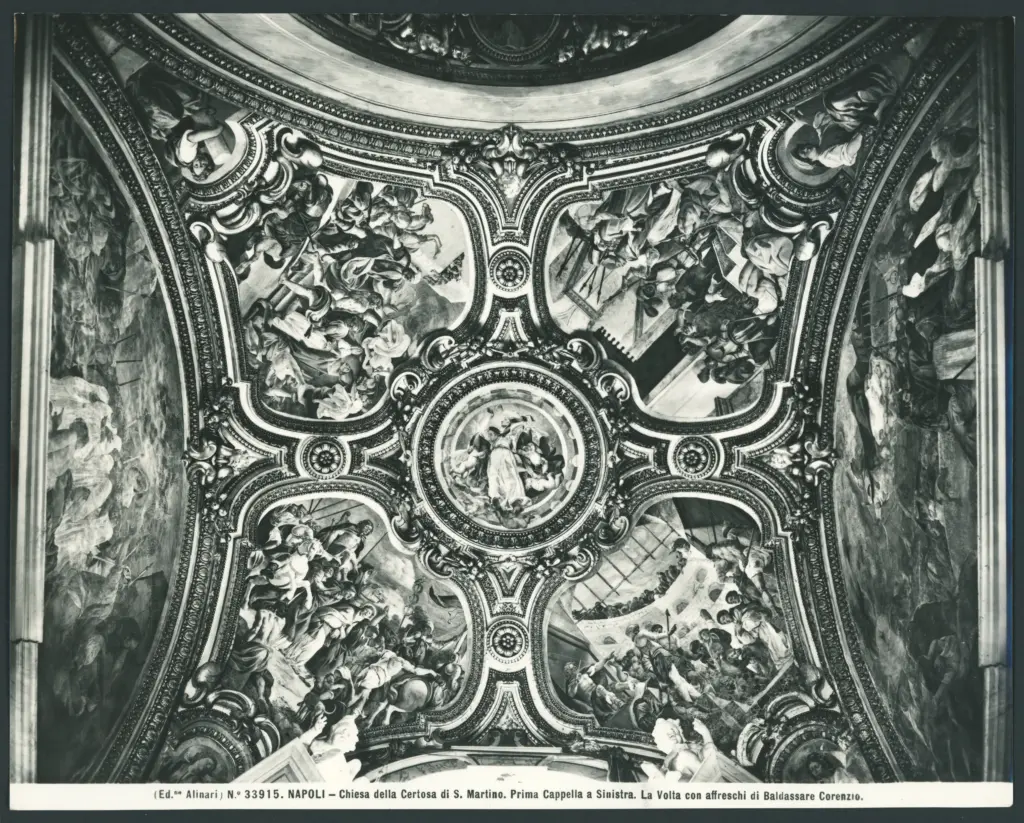 Napoli - Chiesa della Certosa di S. Martino. Prima Cappella a Sinistra. La Volta con affreschi di Baldassare Corenzio.