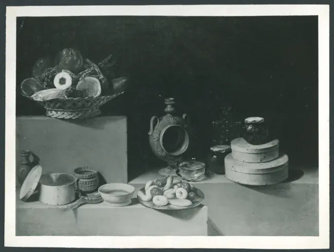 Hamen y León Juan van der - sec. XVII - Natura morta con dolci, scatole di legno e stoviglie