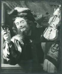 Suonatore di violino con bicchiere di vino