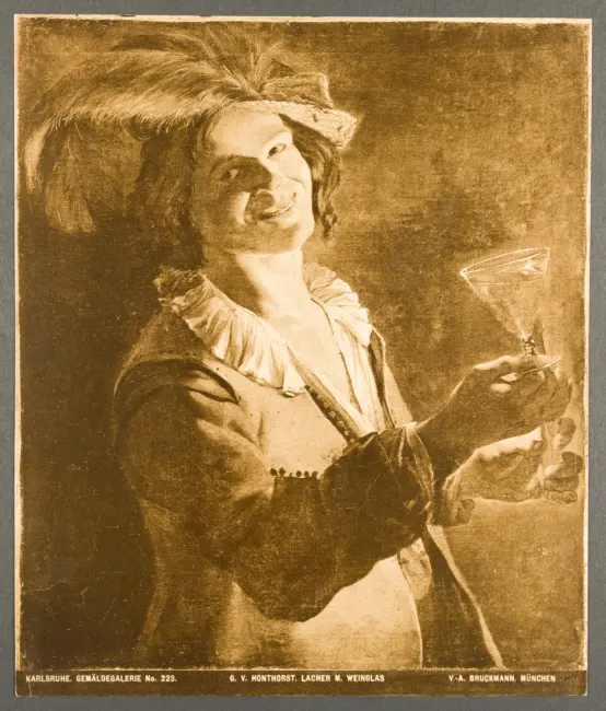 Karlshure, Gemäldegalerie. No. 223. G. V. Honthorst, Lacher M. Weinglas