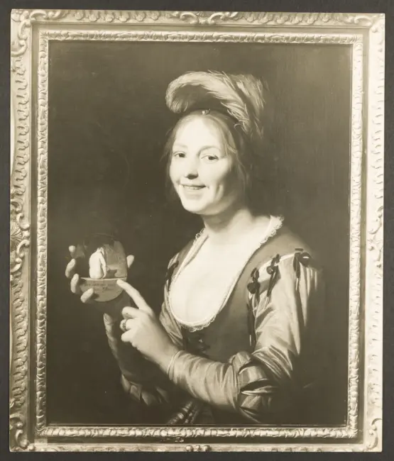 Honthorst Gerrit van (Gherardo delle Notti) - sec. XVII - Figura femminile che indica un quadretto