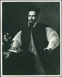 Pulzone Scipione - seguace - sec. XVI - Ritratto di Maffei Barberini con libro e fiori