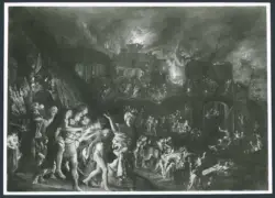 Enea e Anchise in fuga da Troia in fiamme