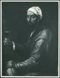 Maestro del Giudizio di Salomone (?) - sec. XVII - Figura maschile con calice e fiasco di vino