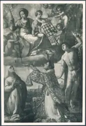 Manetti Rutilio - sec. XVII - Madonna con Bambino in gloria con santa Caterina da Siena, san Lorenzo e san Sebastiano