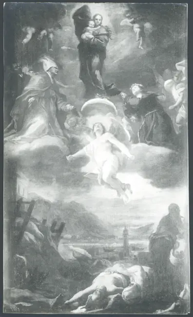 La Madonna, san Gennaro, santa Rosalia e san Francesco Saverio intercedono per la protezione di Napoli durante la peste
