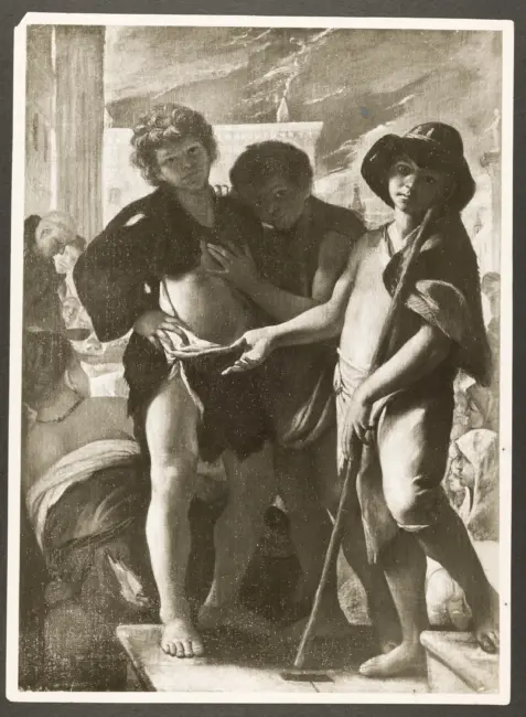 Three beggar boys (charity) by Bartolommeo Schidone