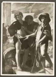 Three beggar boys (charity) by Bartolommeo Schidone