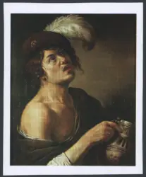 Rombouts Theodoor (?) - sec. XVII - Giovane con cappello piumato e caraffa