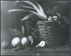Natura morta con cesto di frutta e ortaggi