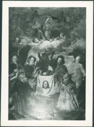 Incoronazione di Maria Vergine e il velo della Veronica esposto tra san Pietro, san Paolo, san Giovanni Evangelista, sant'Antonio Abate, san Carlo Borromeo e san Sebastiano