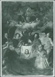 Serodine Giovanni - sec. XVII - Incoronazione di Maria Vergine e il velo della Veronica esposto tra san Pietro, san Paolo, san Giovanni Evangelista, sant'Antonio Abate, san Carlo Borromeo e san Sebastiano