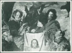 Serodine Giovanni - sec. XVII - Incoronazione di Maria Vergine e il velo della Veronica esposto tra san Pietro, san Paolo, san Giovanni Evangelista, sant'Antonio Abate, san Carlo Borromeo e san Sebastiano