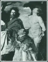 Serodine Giovanni - sec. XVII - Incoronazione di Maria Vergine e il velo della Veronica esposto tra san Pietro, san Paolo, san Giovanni Evangelista, sant'Antonio Abate, san Carlo Borromeo e san Sebastiano