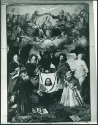 Serodine Giovanni - sec. XVII - Incoronazione di Maria Vergine e il velo della Veronica esposto tra san Pietro, san Paolo, san Giovanni Evangelista, sant'Antonio Abate, san Carlo Borromeo e san Sebastiano