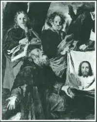 Serodine Giovanni - sec. XVII - Incoronazione di Maria Vergine e il velo della Veronica esposto tra san Pietro, san Paolo, san Giovanni Evangelista, sant'Antonio Abate, san Carlo Borromeo e san Sebastiano