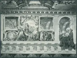 Galli Giovanni Antonio (Spadarino) (?); Saraceni Carlo; Lanfranco Giovanni; Bassetti Marcantonio ; Ottino Pasquale (Pasqualotto); Scuola veronese - sec. XVII - Architettura dipinta, Figure allegoriche, Putti, Scene bibliche, Scene encomiastiche: parete nord (particolare)