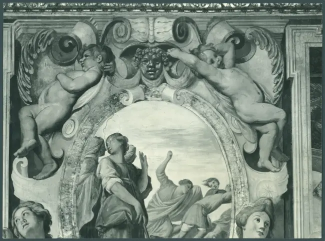 Galli Giovanni Antonio (Spadarino) (?) - sec. XVII - Scene bibliche: Mosè e i Madianiti (particolare)