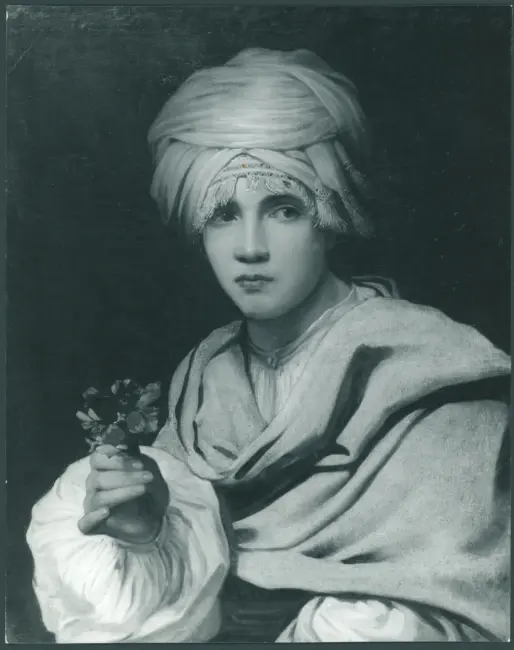 Ragazzo con turbante e mazzolino di fiori