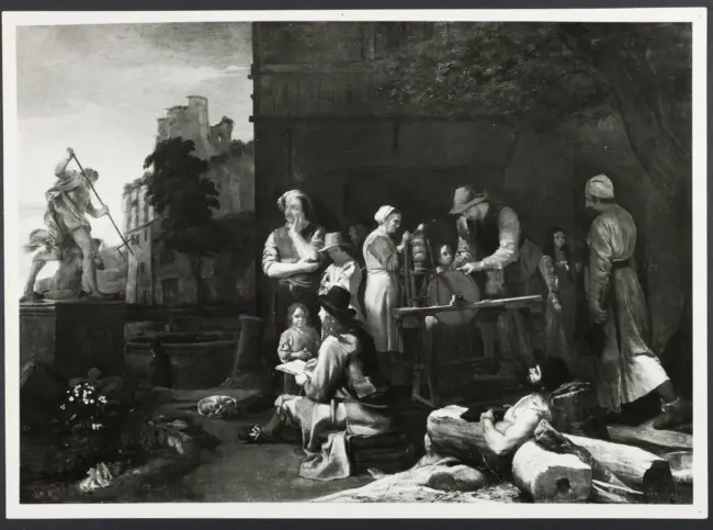 Artista disegna il Nettuno e Tritone di Bernini nel cortile di villa Montalto