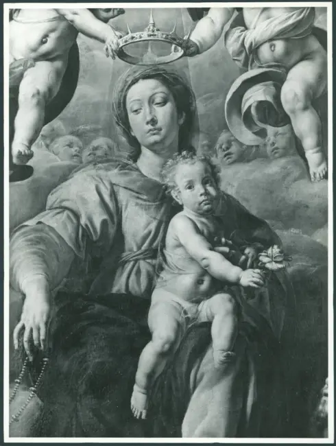 D'Enrico Antonio (Tanzio da Varallo) - sec. XVII - Madonna con Bambino in gloria con san Domenico e san Francesco