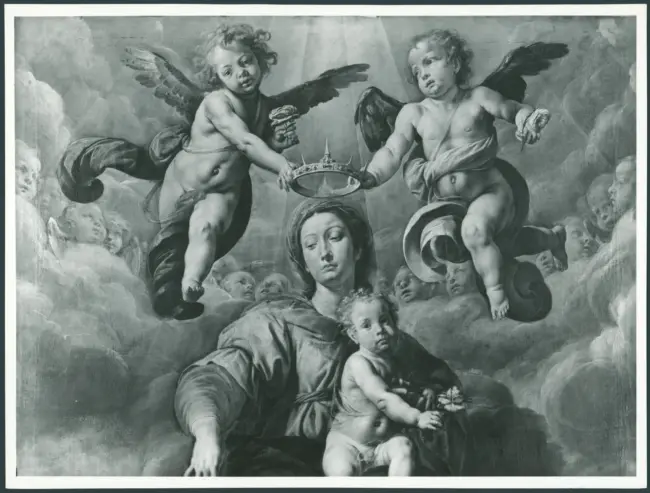 D'Enrico Antonio (Tanzio da Varallo) - sec. XVII - Madonna con Bambino in gloria con san Domenico e san Francesco