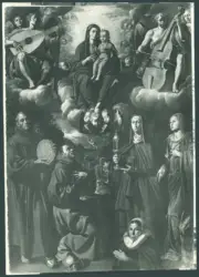 D'Enrico Antonio (Tanzio da Varallo) - sec. XVII - Madonna con Bambino in gloria tra angeli musicanti, san Bernardino da Siena, san Francesco d'Assisi, santa Chiara, santa Margherita d'Antiochia e la donatrice