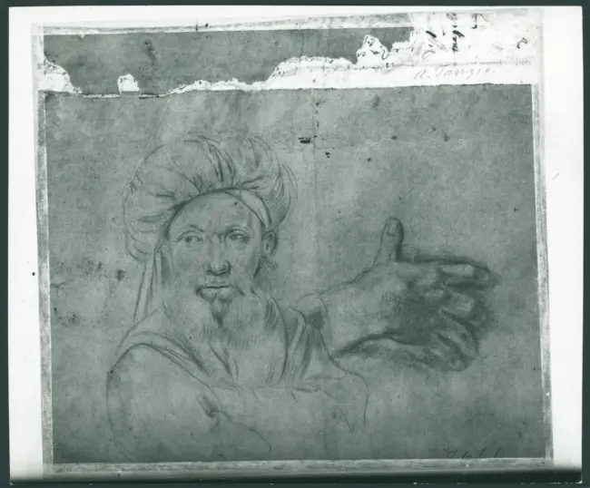 D'Enrico Antonio (Tanzio da Varallo) - sec. XVII - Studio di mano e figura maschile con turbante