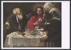 Wien, Kunsthistorisches Museum. Genuesisch. 17. Jhdt., Die Jünger in Emaus. Genoese Master, 17th century, The supper at Emaus. Ecole Genoise, 17e siècle, Les pelerins d'Emaus
