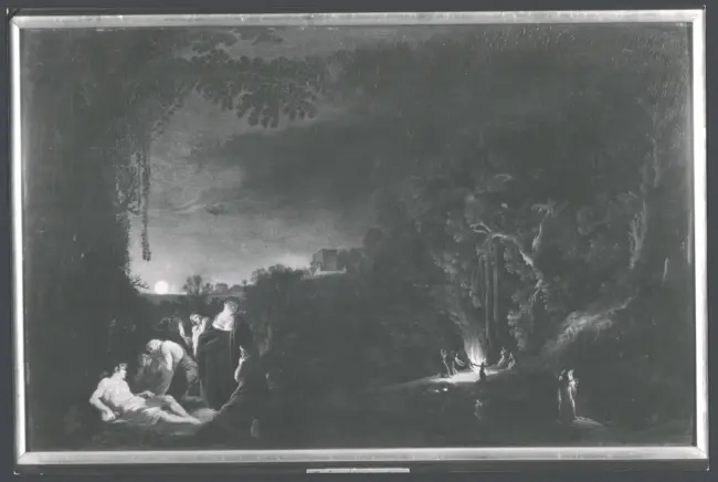 Paesaggio notturno con scena mitologica (?)