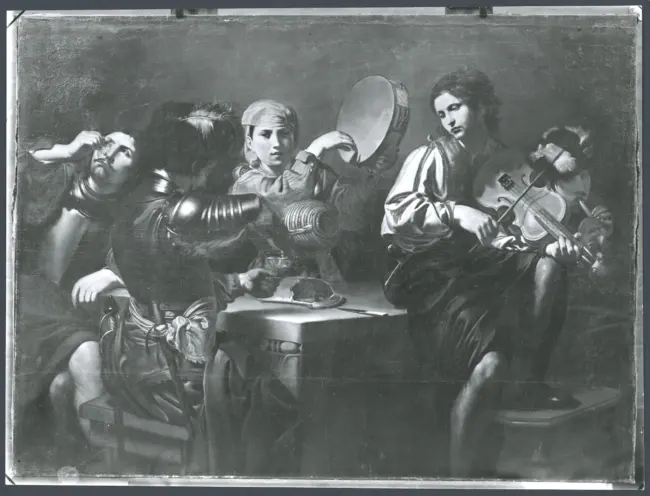 Valentin de Boulogne (copia da) - sec. XVII - Concerto con soldato