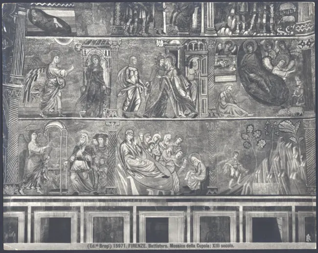 Motivi decorativi, Gerarchie angeliche, Episodi della Genesi, Episodi della vita di Giuseppe Ebreo, Episodi della vita di Cristo, Episodi della vita di san Giovanni Battista, Giudizio Universale