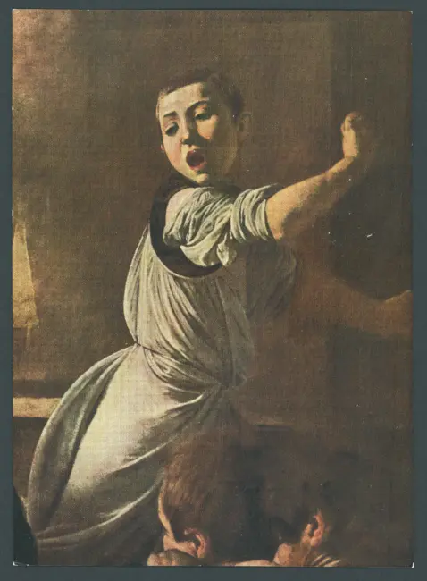 Michelangelo da Caravaggio "Ragazzo che fugge". Particolare dal "Martirio di S. Matteo" (Roma, S. Luigi dei Francesi)