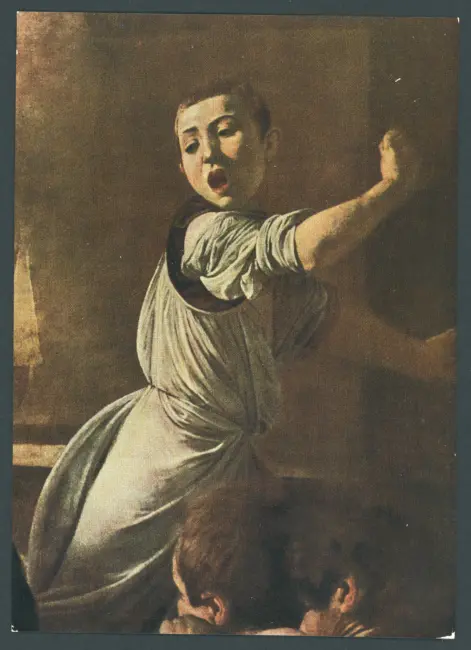 Michelangelo da Caravaggio "Ragazzo che fugge". Particolare dal "Martirio di S. Matteo" (Roma, S. Luigi dei Francesi)