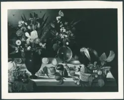 Merisi Michelangelo (Caravaggio) - sec. XVI - Natura morta con frutta, cesto e vasi di fiori